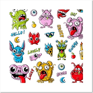 Funny monsters hand drawn cartoon characters Posters and Art